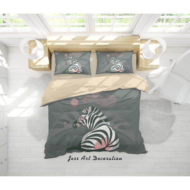 3D de dibujos animados de cebra gris Juego de Funda de edredón Juego de Funda de edredón Fundas de almohada A326
