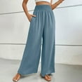 thumbnail image 4 of FUNUONY Womens Wide Leg Pants Casual Palazzo Flowy Pleated Trouser Woman Elastic High Waisted Loose Fit Lounge Pant Comfy 2025 Elastic with Flared Elegant Commuting Casual Pants Light Blue M, 4 of 9