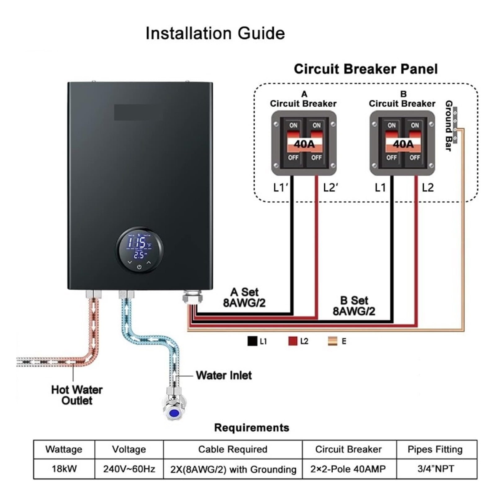 Electric Tankless Hot Water Heater,18kW On Demand Instant Water Heater , Self-Modulation Point Of Use Hot Water Heater ,Safety Protections