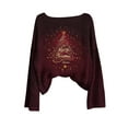 thumbnail image 4 of Lcziwo Boho Christmas Pullover for Women Oversized Vintage Graphic Print Sweater Casual Fashion Long Sleeve Tops Boat Neck Western Knitted Pullover Red,L, 4 of 6
