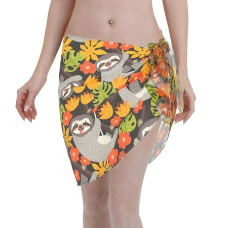 Coaee Sloth on the Branch Women s Short Sarongs Beach Wrap Sheer Bikini Wraps Chiffon Cover Ups for Beach  Swimming  Holiday