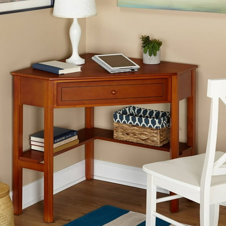 Buylateral Corner Desk with Drawer Cherry: Space-Saving, Functional Design with Drawer & Lower Shelves