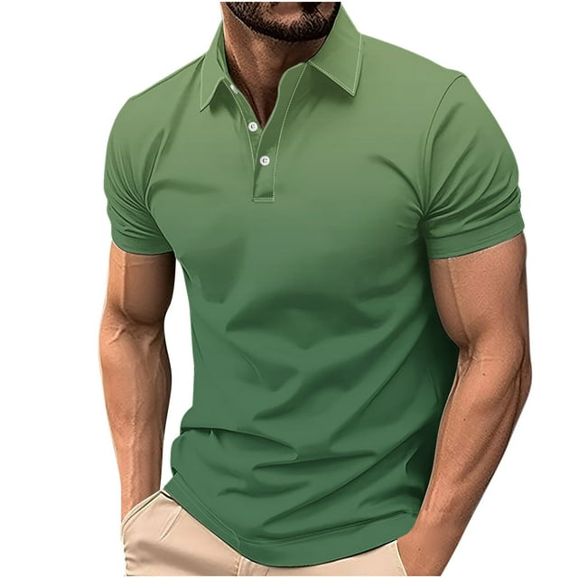 Chemises pour Hommes, T-shirt Décontracté à Manches Courtes Dégradé avec Col à Revers et Boutons