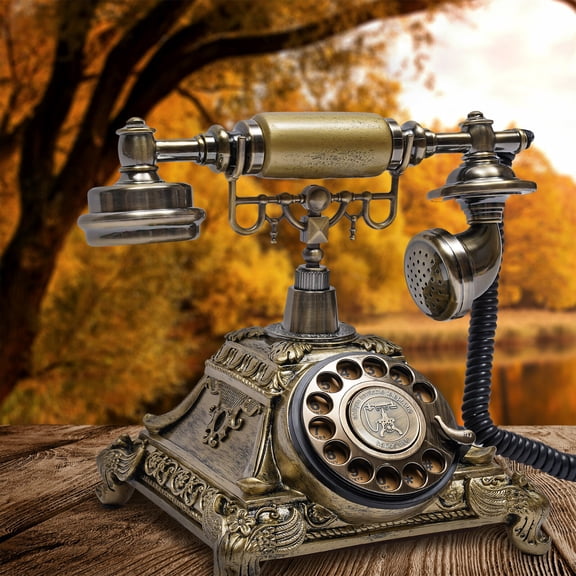 Vintage Rotary Telephone, Antique Bronze Retro Desk Phone with Real Rotary Dial & Noise Canceling, Functional Landline Corded Phone for Home Office Decor, Unique Gift Idea