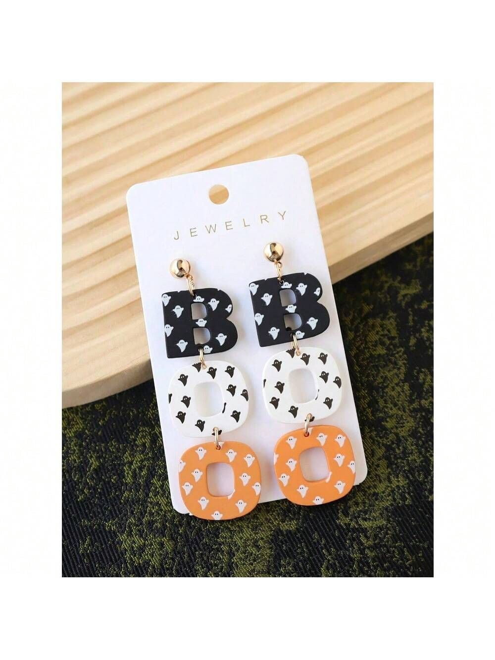 Halloween Ghost Printed Acrylic Polymer Clay Earrings Pair Party Accessories