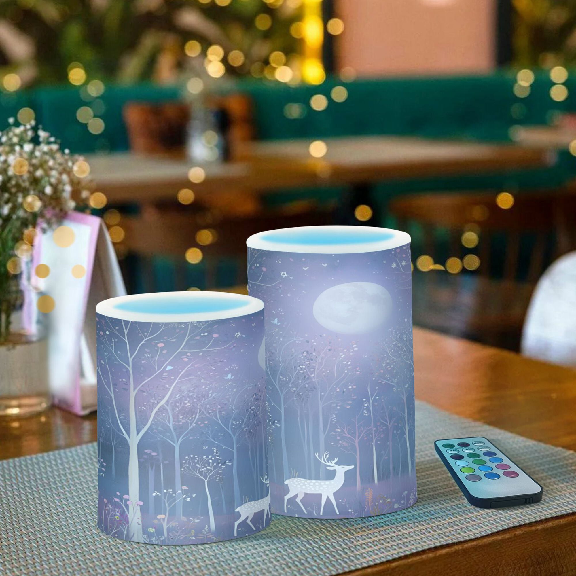 Yayeee Flameless Candles with Remote Flickering Battery Operated Multi Color Changing, Purple Forest