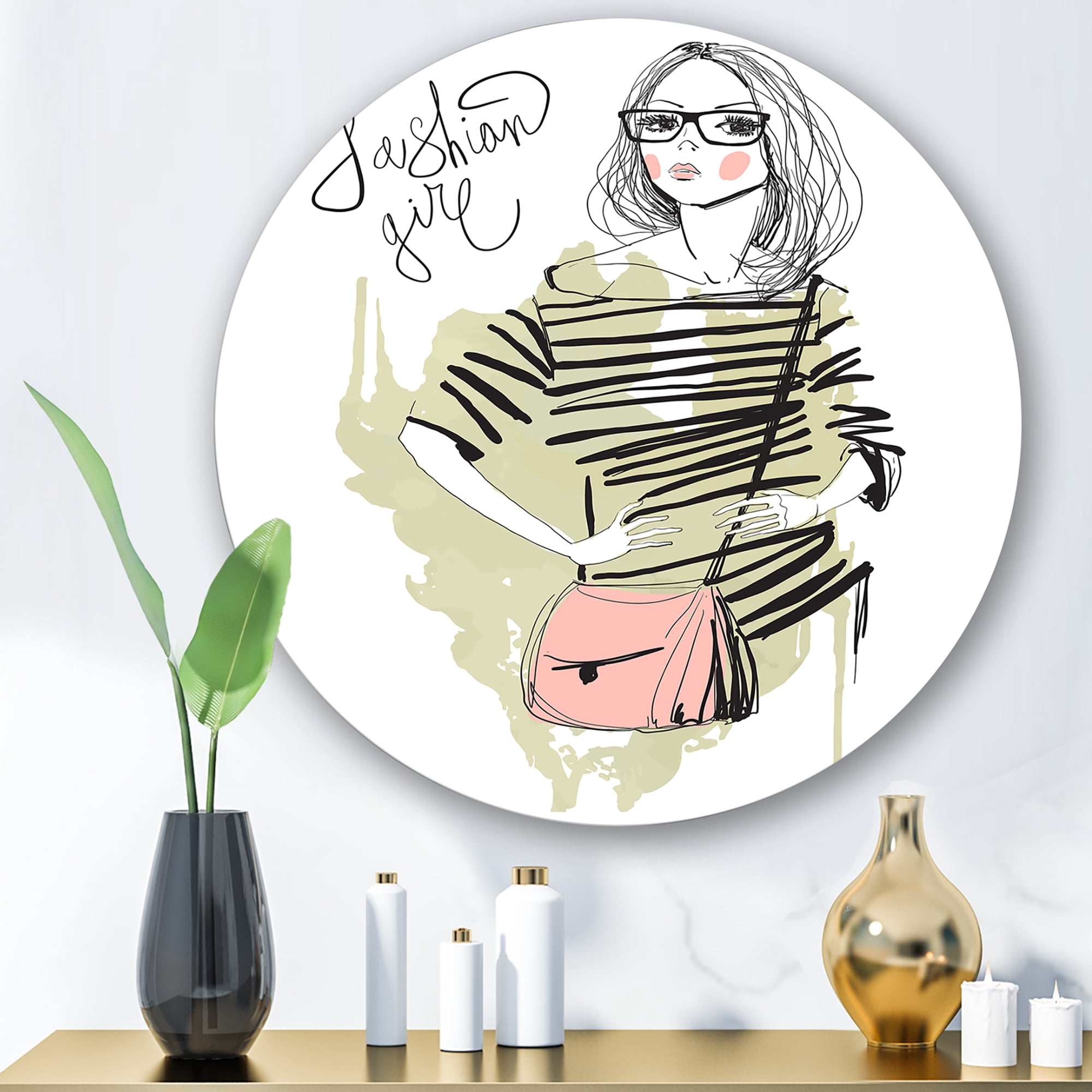 Designart 'Trendy Fashion Woman' Shabby Chic Circle Metal Wall Art 11x11 - Disc of 11