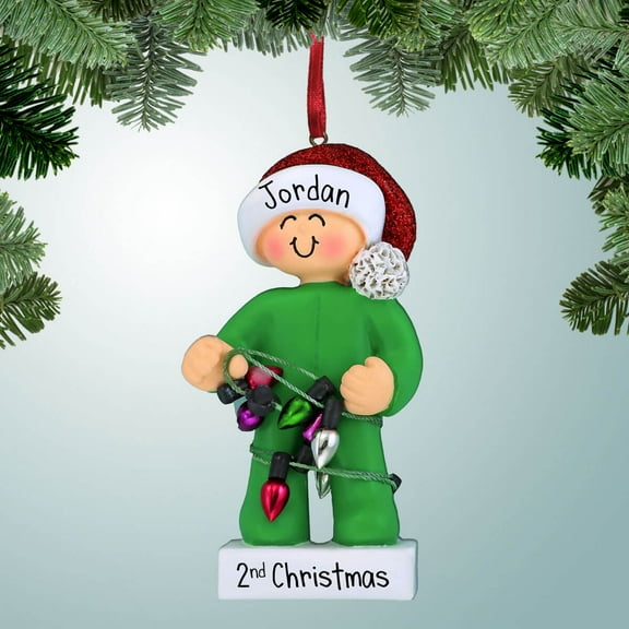 Young Child Wrapped in Lights - Personalized Christmas Ornament - Decorating the Tree - Great Gift Ideas