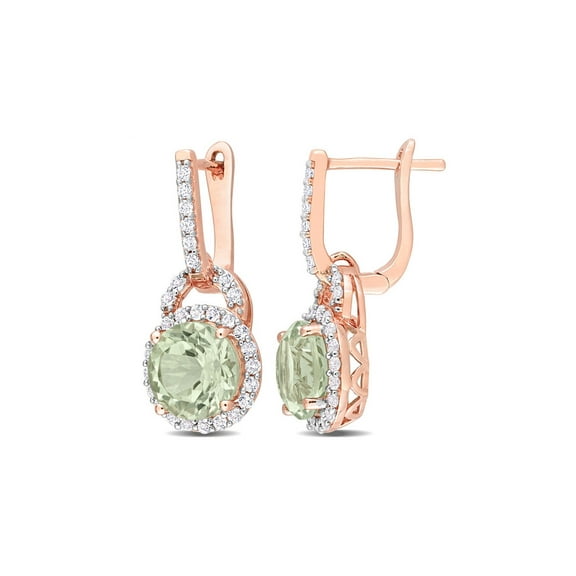 4.40 Carat (Ctw) Green Quartz and White Topaz Dangle Earrings in Rose Sterling Silver for Women
