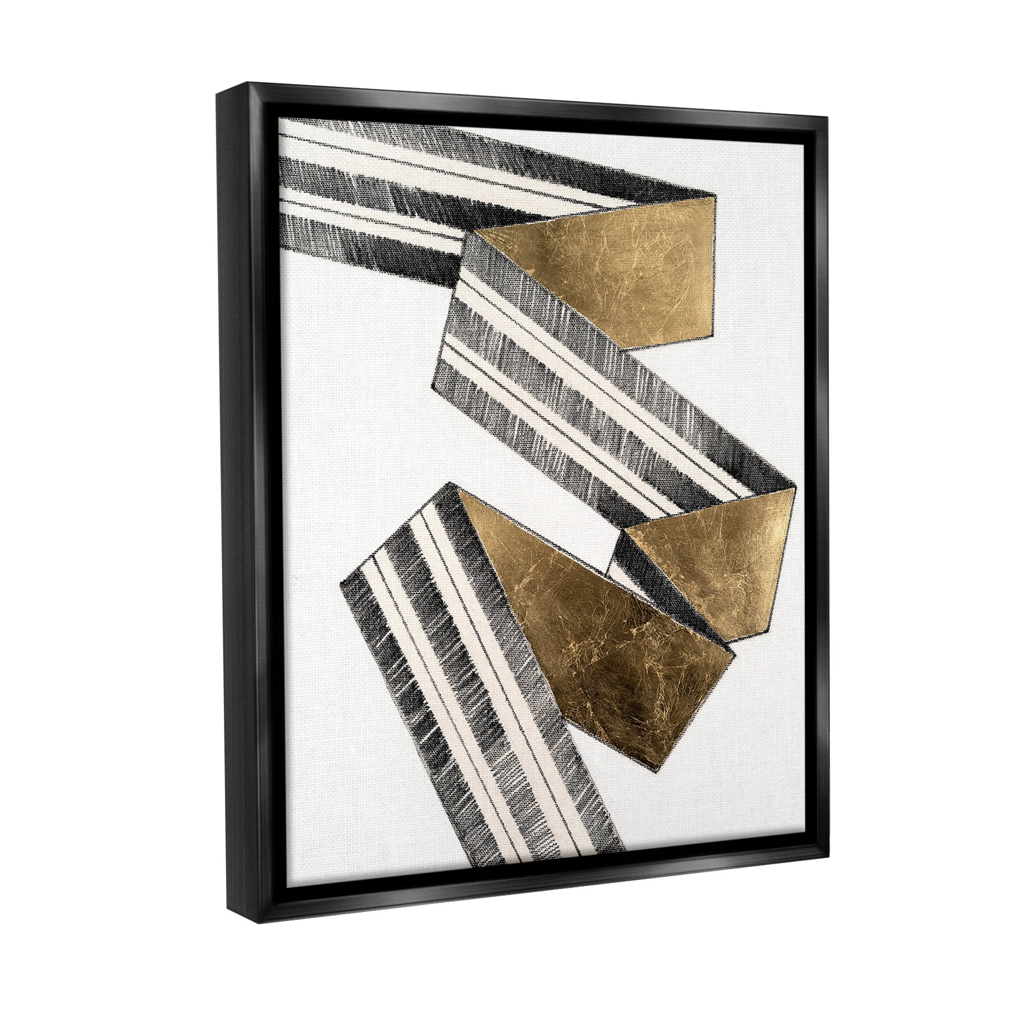 Stupell Industries Alternating Geometric Ribbon Abstract Painting Black Floater Framed Canvas Art Print Wall Art, 17 x 21