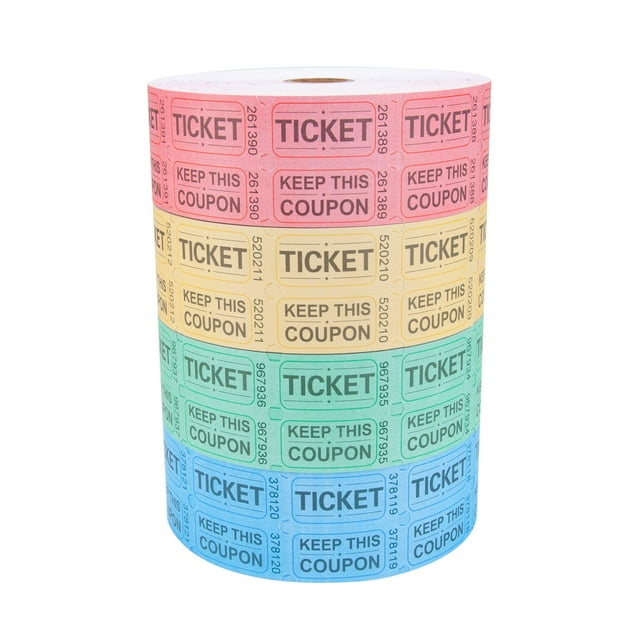 8000 Assorted Raffle Ticket Rolls, Double Raffle Tickets Set of 4 Colors Printable for Raffle, Events, Classroom, Entry, Class Reward & Door Prize