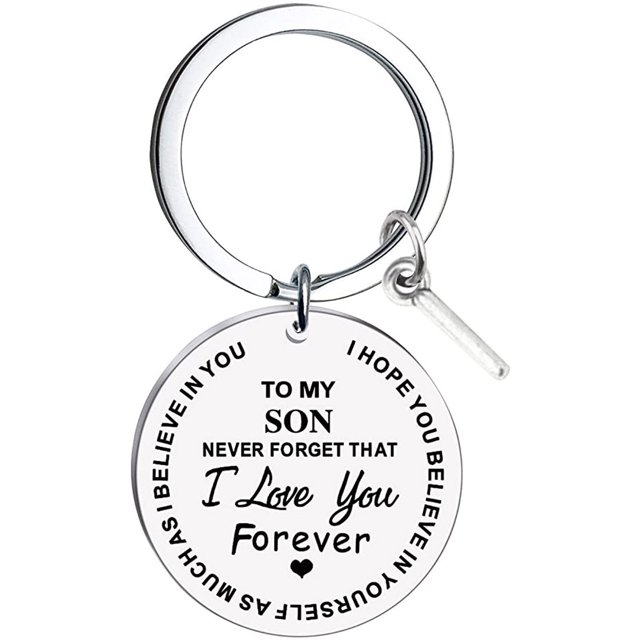 Heliisoer To My Son Message Keychain Stainless Steel Initial Last Name 26 Letter Family Inspirational Keychain Gift