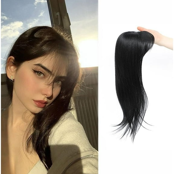 XmhyTop Hair Topper for Women with Thinning Hair, 18 Inch Long Clip-in 360° 3D Side Bangs Pieces, Black