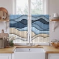 thumbnail image 2 of Blue Beige Ombre Tier Curtains, Geometric Abstract Modern Moire Light Filtering Kitchen Curtains, 2Pcs Rod Pocket Half Window Treatments Panels for Sink Cafe Cabinet Basement 27.5x45 Inches, 2 of 9