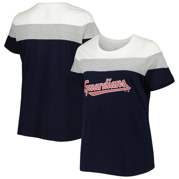 Women's Navy/Heather Gray Cleveland Guardians Plus Size Colorblock T-Shirt