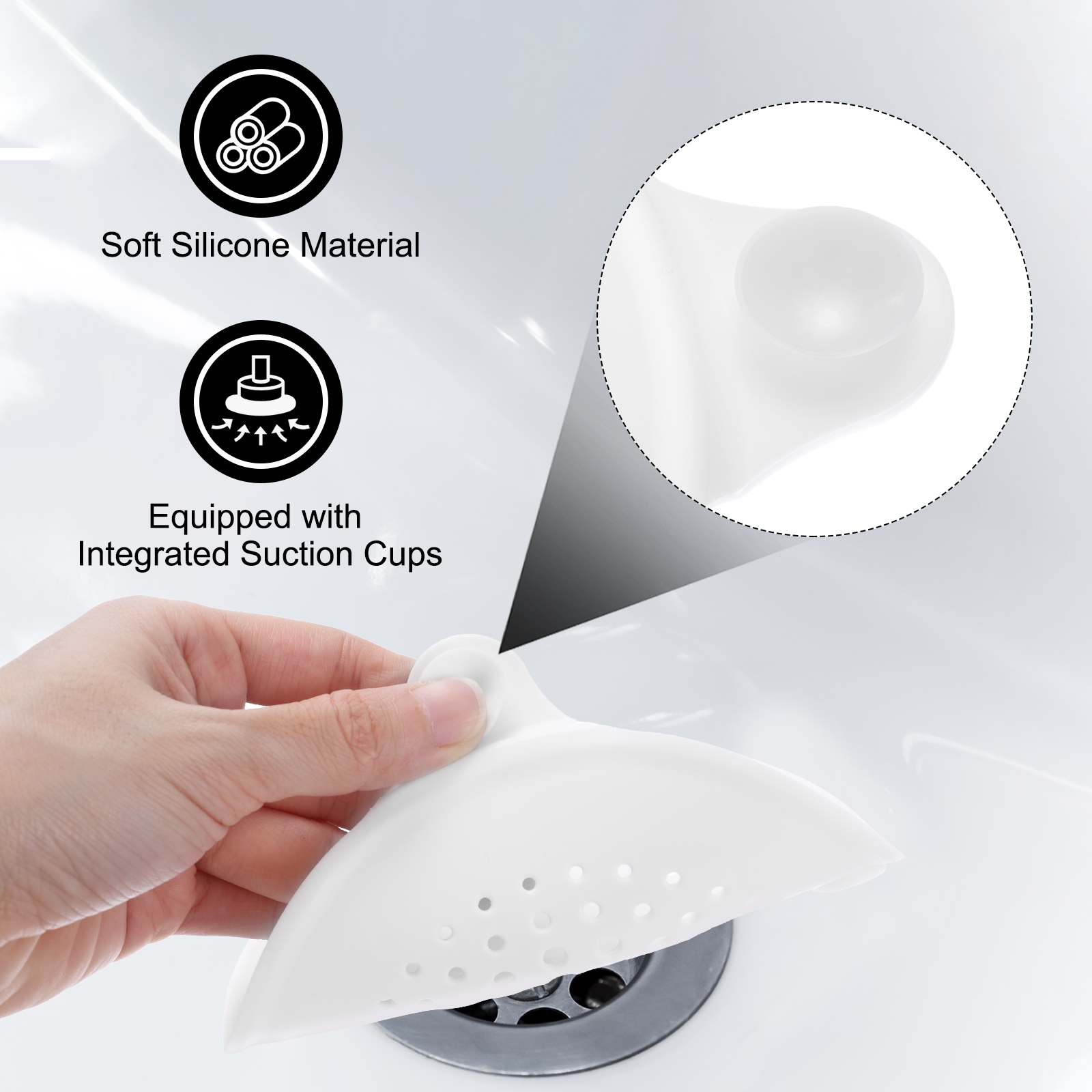 Unique Bargains Shower Drain Hair Catcher Silicone Round Stopper 5.5" Dia White 3Pcs