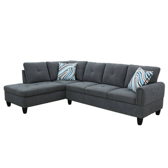 L Shape Sectional Sofa Couches Set, Modern Leather Corner Sofa Couch with Left Chaise for Living Room, Dark Grey