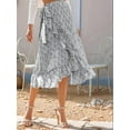 thumbnail image 3 of Women'S Boho Floral Print Wrap Front Self Tie Knot Ruffle Hem Split Midi Skirt White S, 3 of 8