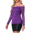 thumbnail image 4 of INSPIRAR CHIC Blusa de Encaje Floral para Mujeres con Mangas Largas Transparentes y Hombros Descubiertos S Púrpura, 4 of 6