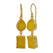 Natural Yellow Agate Druzy Earring, Dangle Hook Earring, Bridesmaid Earring, Anniversary Jewelry.