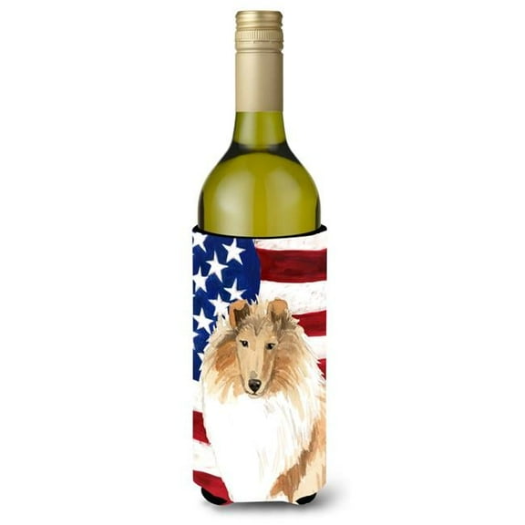 Patriotic USA Rough Collie Wine Bottle Beverage Insulator Hugger