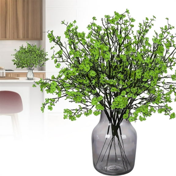 Faux Flower Arrangement Verdsylv Gypsophila & Cherry Blossom Stem - Realistic Faux Flower Spray for Wedding Centerpieces, Home Table Arrangements, Vase Floral Decor, Green