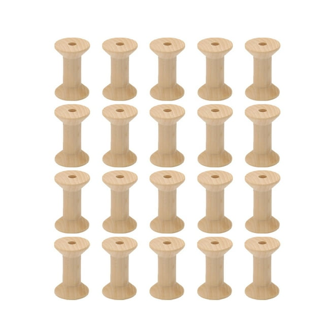 MasteelfCA 20 Pcs Vintage Unfinished Wooden Spools Hour Glass Shaped Bobbin Sewing Tools for DIY Thread String Rolling Wire (Light Yellow, 47x30MM)
