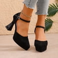 thumbnail image 2 of Mary Jane Shoes for Women Suede Closed Toe Ankle Strap Buckle Chunky Block High Heels Platform Dress Pumps for Casual Party Wedding Black Size 6, 2 of 6
