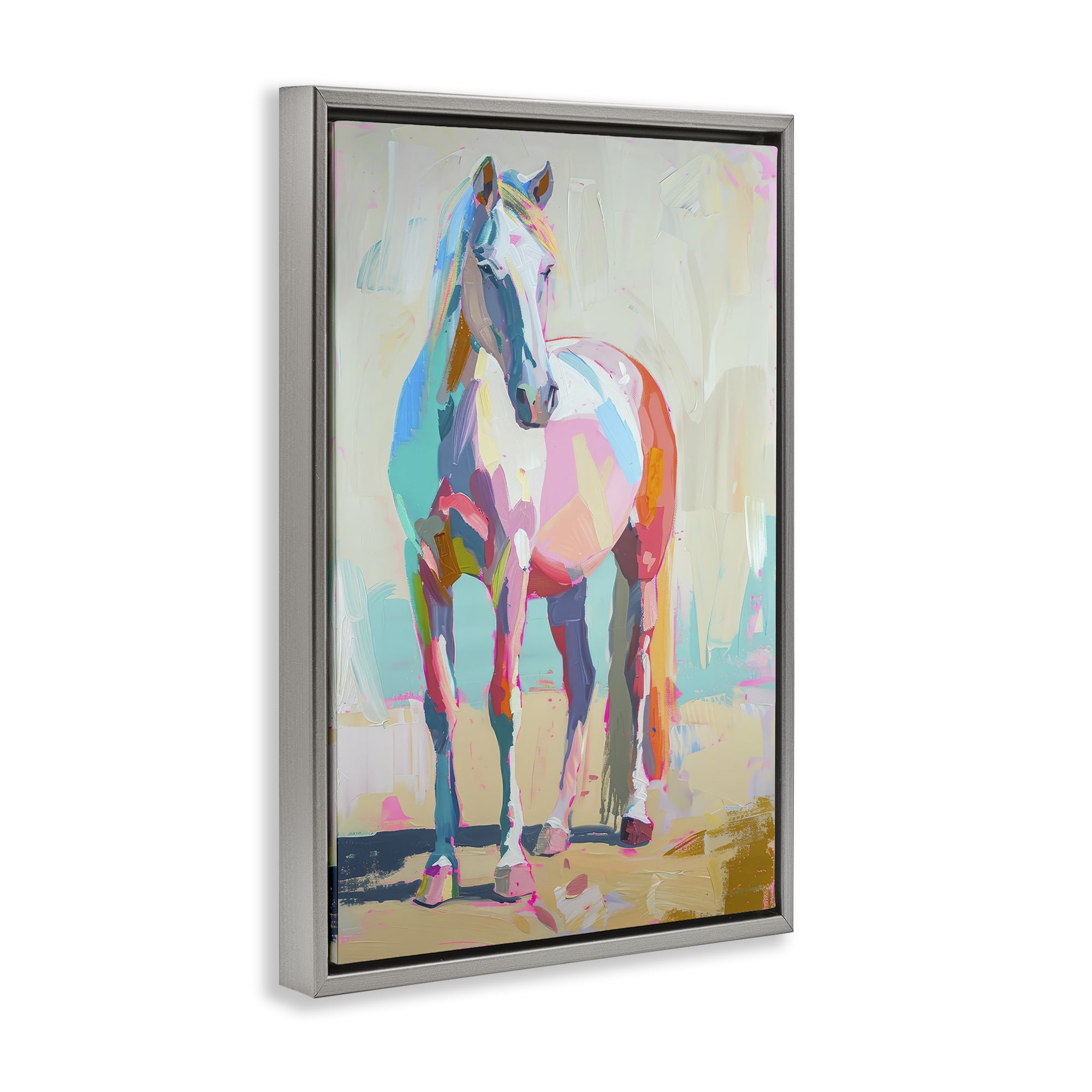 Stupell Industries Pastel Hued Horse Animals Painting Gray Floater Framed Canvas Art Print Wall Art, 21 x 31