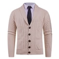 thumbnail image 2 of Lovzfmll Men's Cardigan, Shawl Collar Cable Knit Button Pocket, Casual Long Sleeve Sweater for Men, L, 2 of 5