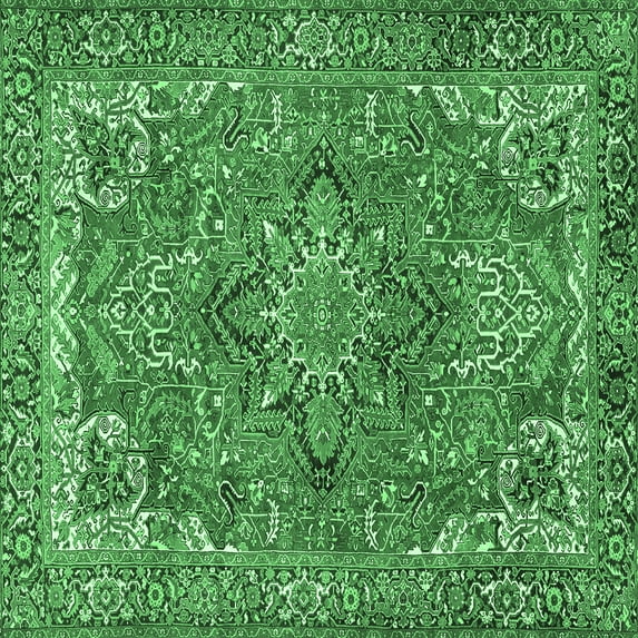 Ahgly Company Indoor Square Persian Emerald Green Traditional Area Rugs, 7' Square