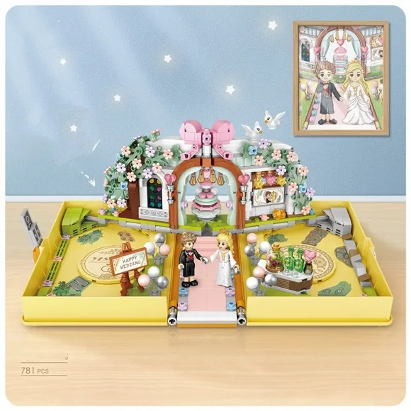 Block Magic Book Wedding Book Model Kit Build Block Small Particle Brick Building Blocks Toy For Kid Creative DIY Toy Fake Book Herry Potter Magic World Christmas Gift