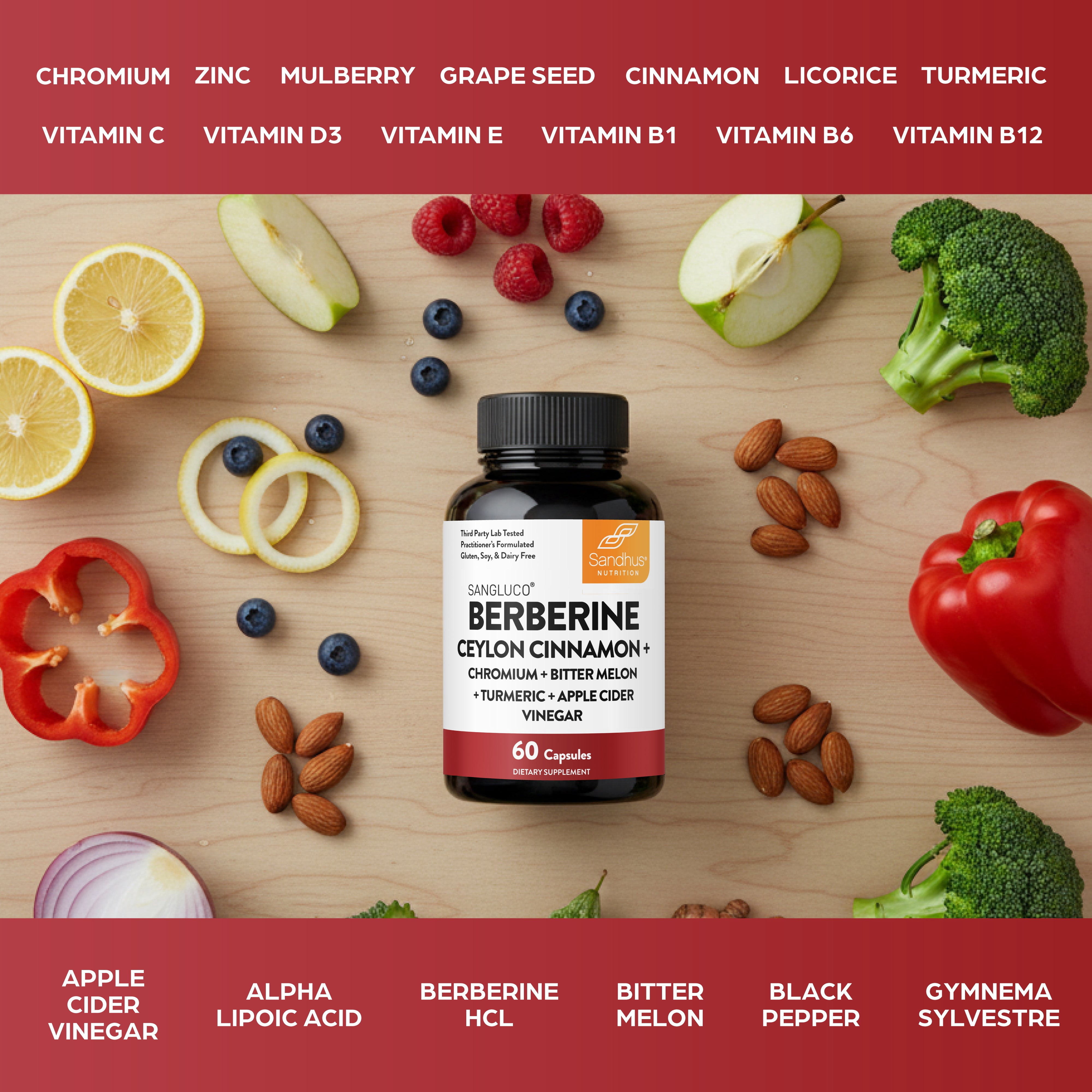 Blood Sugar Support Complex Supplement | Supports Healthy Blood Sugar Levels Already Within Normal Range | With Berberine, Cinnamon, Chromium, Turmeric, Apple Cider Vinegar, Bitter Melon, 60 Capsules