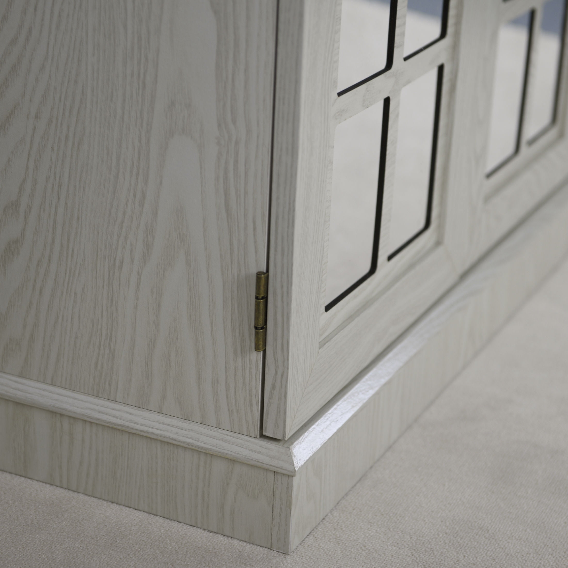 GDF Studio Janus 2-Door Acrylic Mirrored Sideboard Cabinet, Rustic Kitchen Storage Cupboard, Adjustable Shelf, White Oak