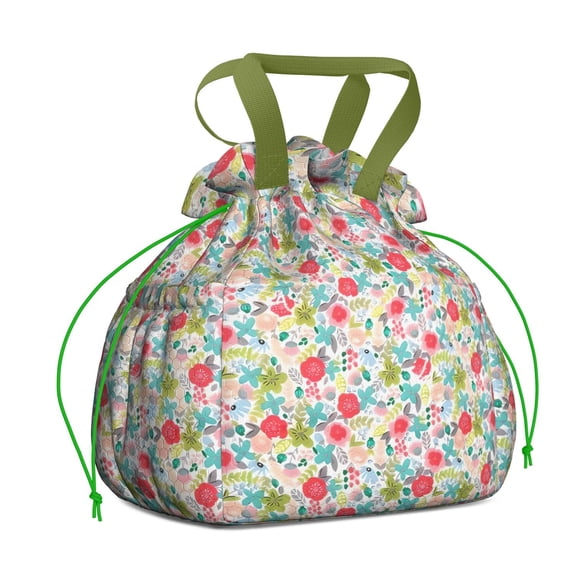 Pioneer Flower Floral Print Pattern Drawstring Lunch Bag Women - Drawstring Lunch Bag Insulated for Work Office - Stain-Resistant Large Lunchbags for Women with Multi-Pockets