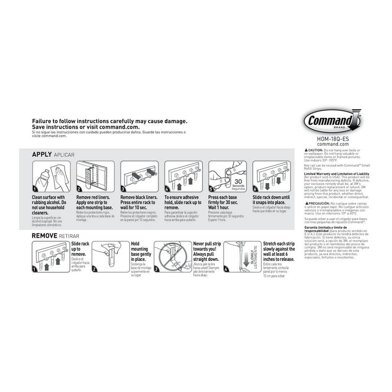 Command White Key Rail 4 Hooks 1 Key Holder for Wall 6 Strips Pack