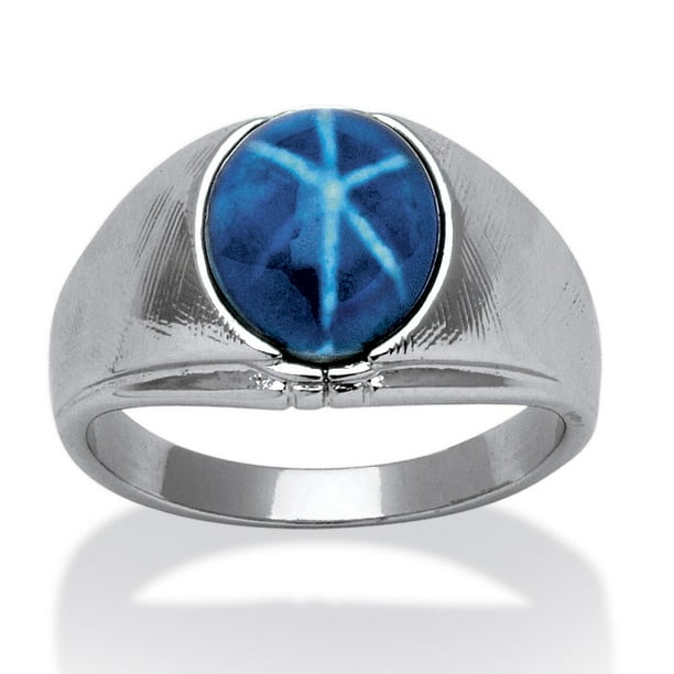 PalmBeach Jewelry Men's Oval Simulated Blue Star Sapphire Ring in