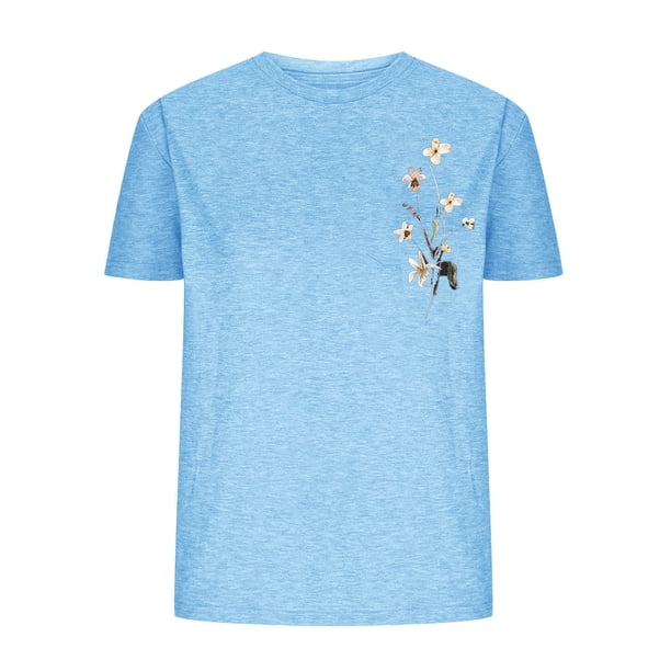 Tops de Manga Corta de las Mujeres, Cuello Redondo Impreso, Camiseta de Manga Corta para las Mujeres