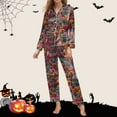thumbnail image 6 of Halloween Pajamas Women Theme Full Printed Long Sleeve Pocket Button Down Lapel Shirts Loose Casual Pants 2 Pc Soft Silk Fall Winter Sleepwear Comfy Womens Loungewear Set Pink XL, 6 of 6