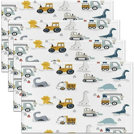 

Cartoon Dinosaur Table Place Mats 18 x12 Set of 4 Construction Party Decor Table MatsEquipment Trucks Washable Fabric Table Mats PlacematConstruction Vehicles Kawaii Jungle Dino Placemats