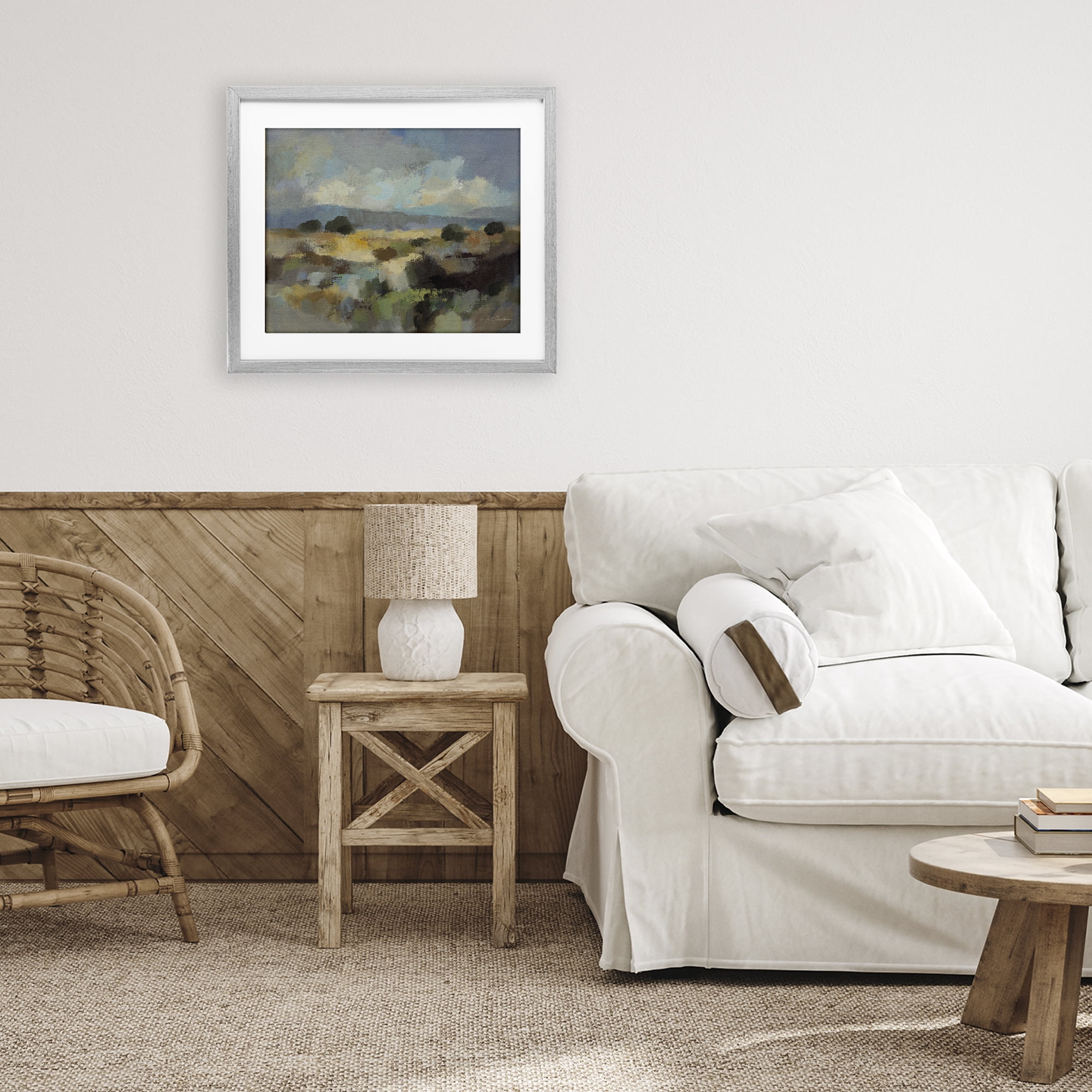 Stupell Industries Muted Blue Landscape with Clouds Gray Framed Print Under Glass, design by Silvia Vassileva