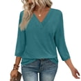 thumbnail image 2 of Enjoytime 3/4 Sleeve Tops for Women Solid Color V-Neck Causal Blouses Spring Summer Trendy Business Work Shirts 2026 Mint Green XXL, 2 of 8