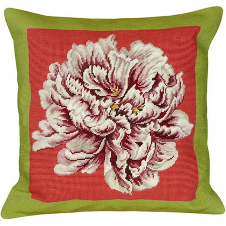 123 Creations Floral Peony Needlepoint Wool Throw Pillow