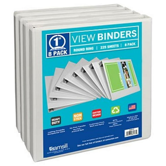 Samsill  1 in. Economy View Binders, White - Pack of 8