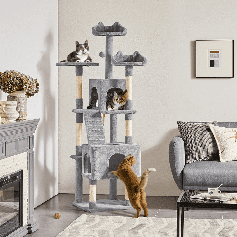Yaheetech 72'' Height Multi Level Cat Tree with 2 Cozy Condos & Scratching Post,Light Gray