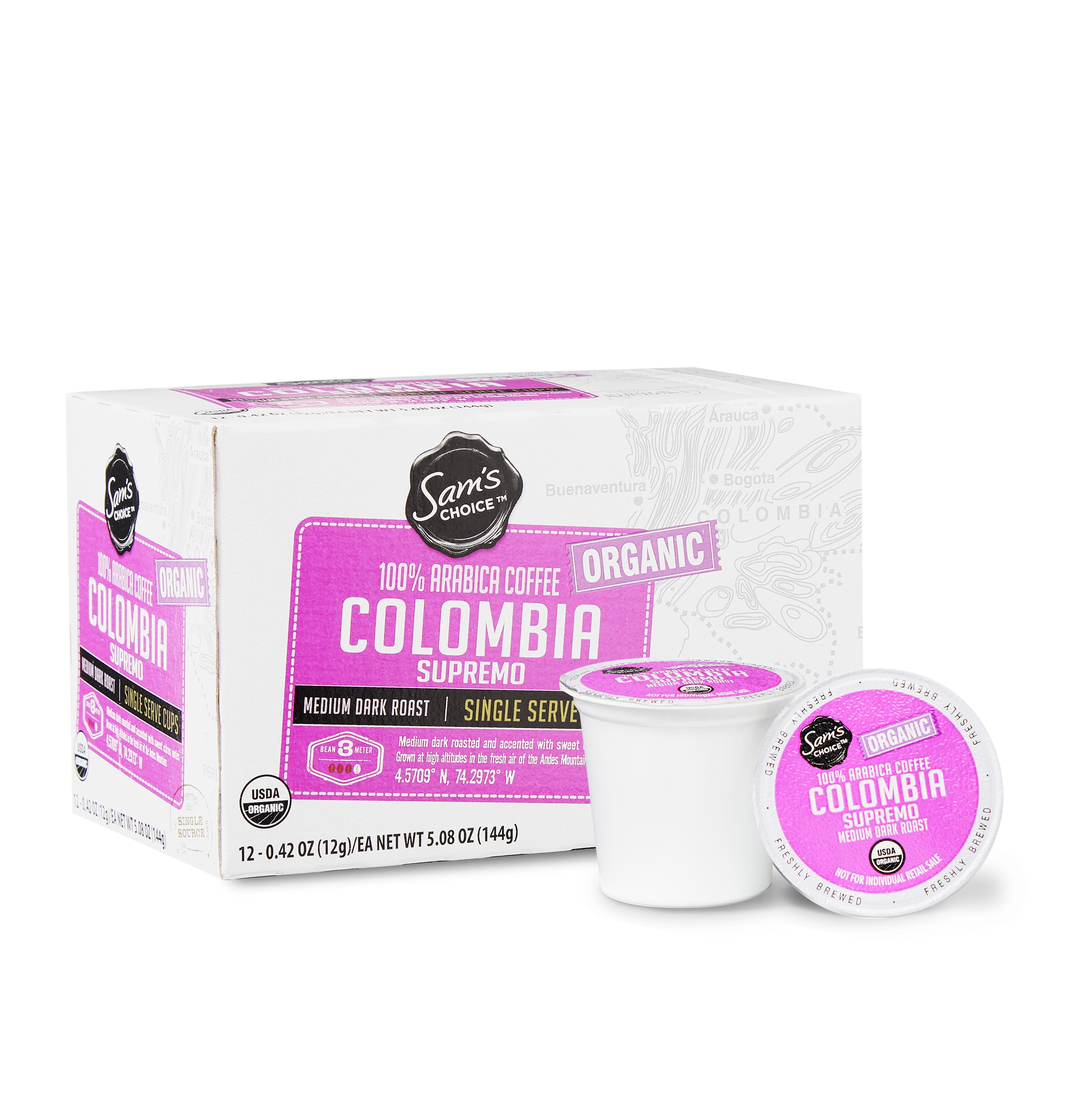 Sam's Choice Organic Colombian Coffee Single Serve Cups, Medium Dark