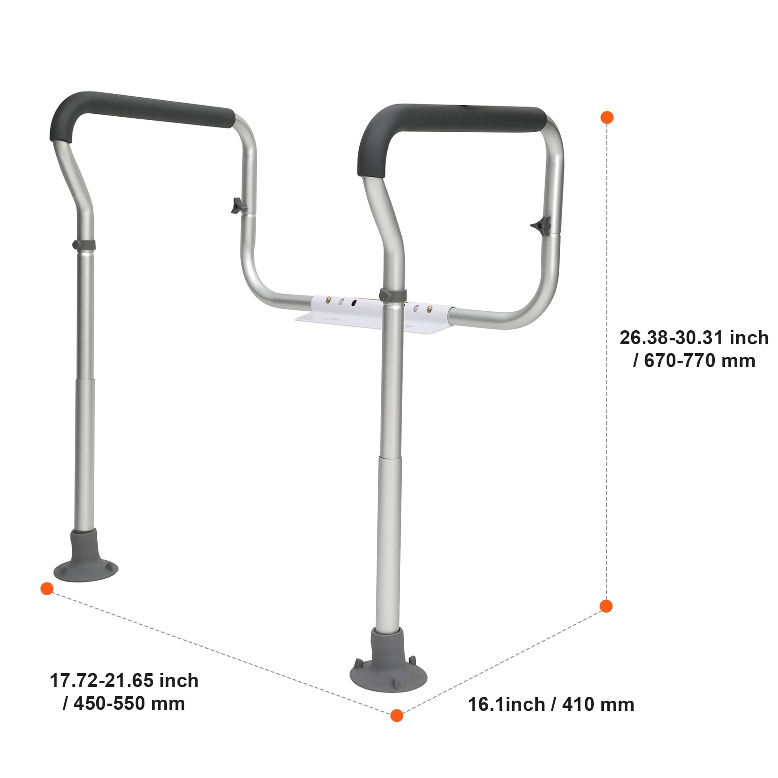 KFFKFF Toilet Support Rail, Adjustable Bathroom Safety Frame for Toilet Seat, Fits Most Toilets, 300lbs Capacity, Equipped with Cushioned Armrests for Elderly, Handicapped, and Disabled Users