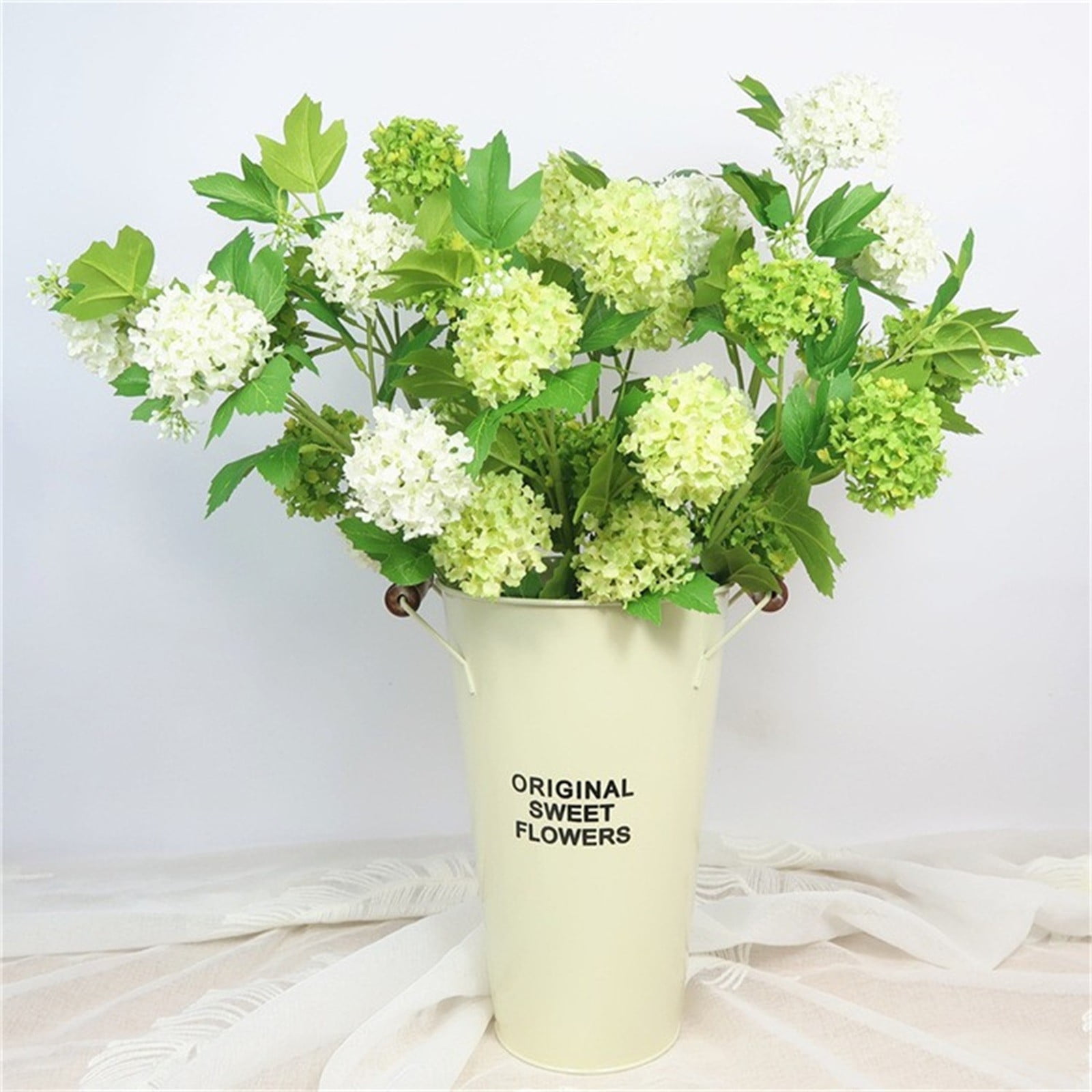 Real Touch Hydrangea Artificial Flowers - 5 Head Silk Snowball Viburnum Flowers for Outdoor & Indoor, High-End Hydrangea Wedding Decor,for Vase, Table Centerpieces, Home & Landscaping