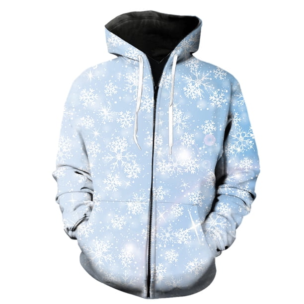 Sudadera con capucha y cremallera para hombre, con estampado de copos de nieve de invierno, estilo Harajuku, informal, de manga larga, estilo urbano, divertida, para adolescentes, primavera y otoño