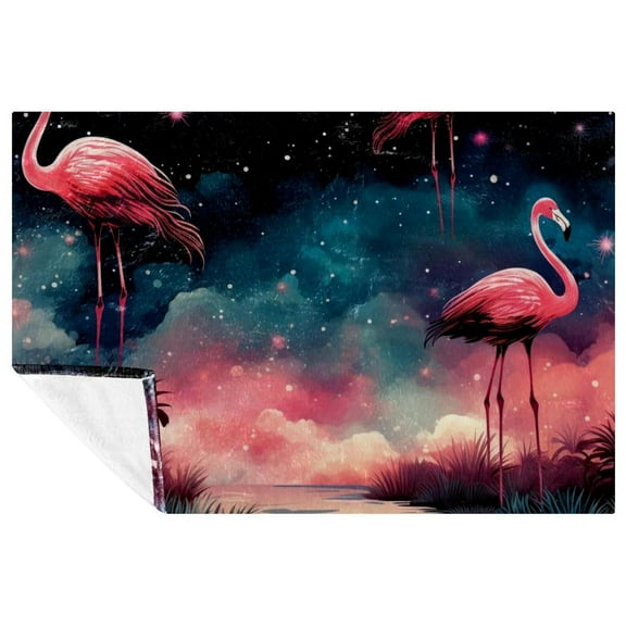 Starry Flamingos Microfiber Throw Blanket - Soft and Warm Printed Blanket for Sofa, Bed, Couch, Office, and Camping